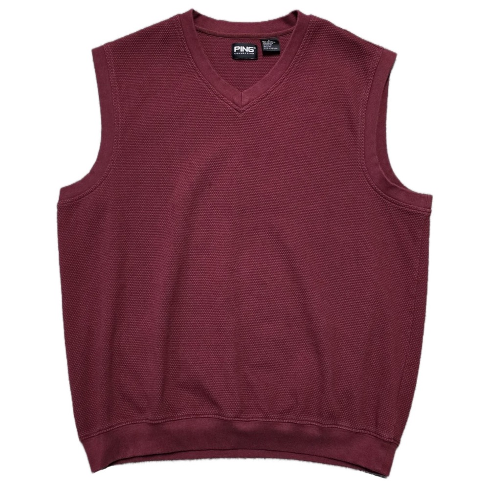 Vintage 90s Ping Heavyweight Rivet V Neck Sweater Vest Mens Large Maroon Golfing